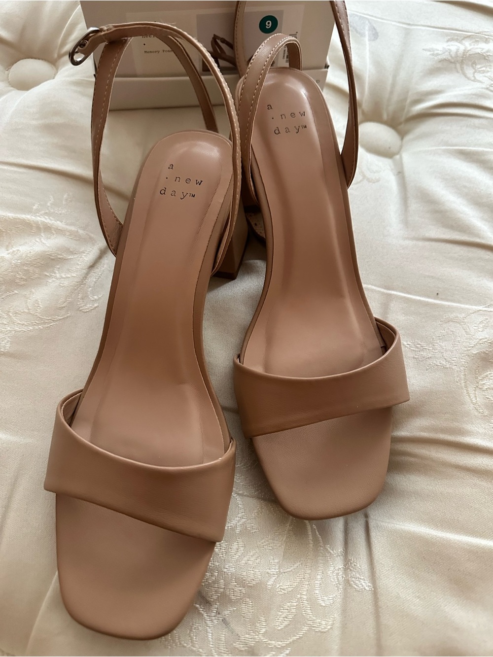 a new day Tan Block Heel Ankle Strap Sandals